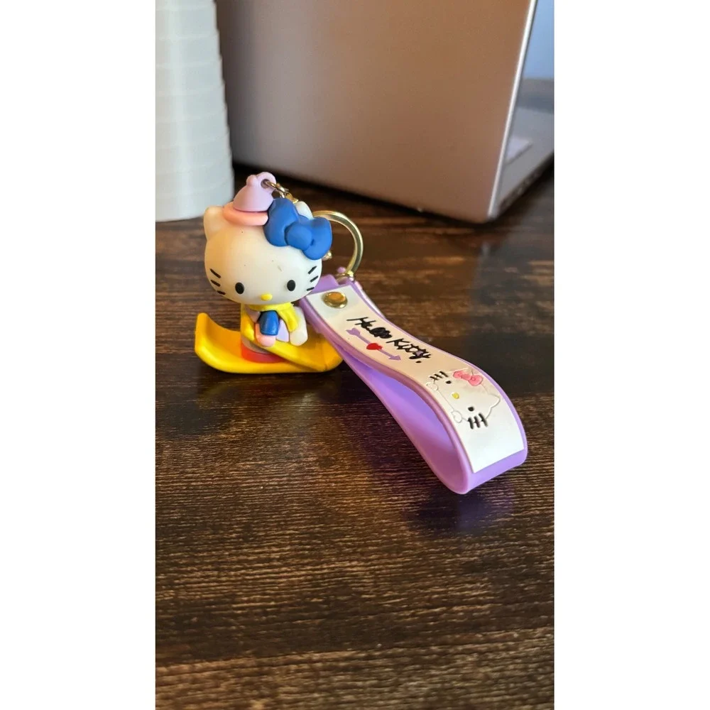 Hello Kitty Skiing 3D Keychain Purple Wristlet Strap Winter Sanrio Accessory